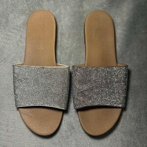 Catherine‎ Malandrino Slide Sandals Size 7.5 Silver Rhinestone Glam Rhinestone